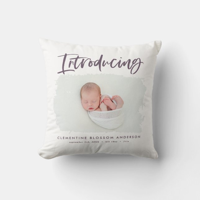 Coussin Présentation d'une photo de naissance minimale élé (Recto)