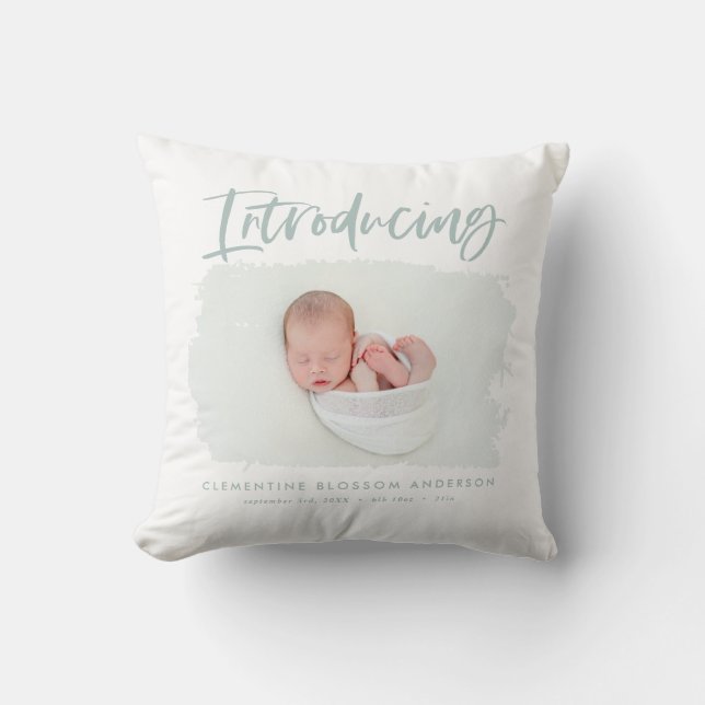 Coussin Présentation d'une photo de naissance minimale élé (Recto)