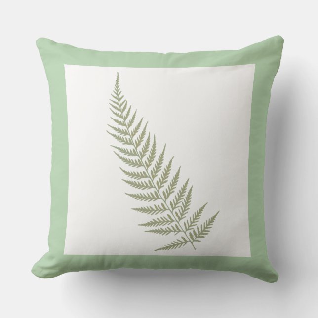 Coussin Pressé Botanique Feuilles de Ferne Vert Sage (Recto)