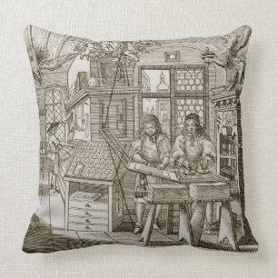 Coussin Presse typographique allemande médiévale (gravure)