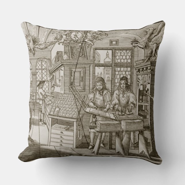 Coussin Presse typographique allemande médiévale (gravure) (Recto)