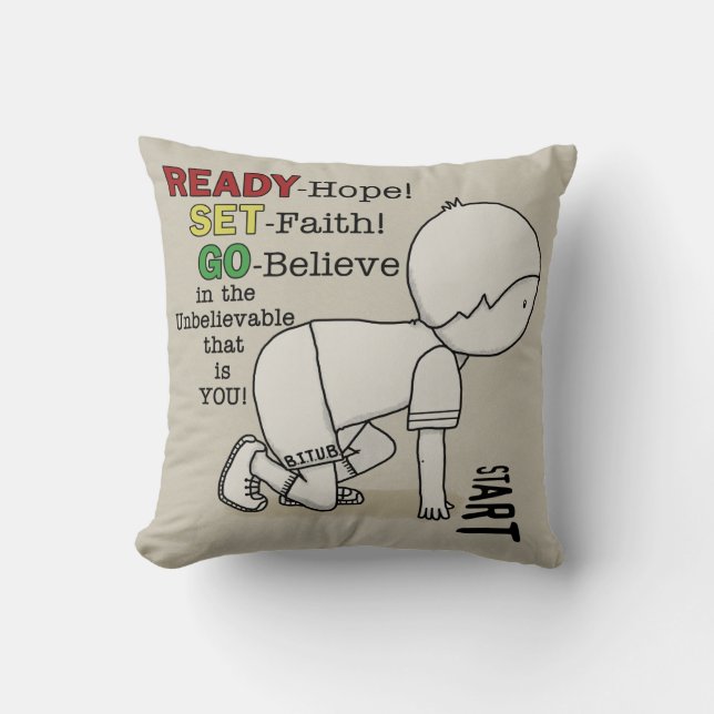 Coussin Prêt, Pars, Crois-Toi ! (Recto)