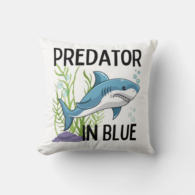 Coussin prétateur en bleu, requin, style dessin animé (Recto)