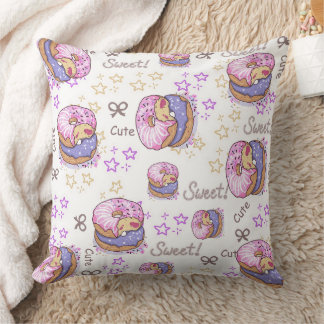 Coussin Pretty donuts Sweet pattern girly Purple White