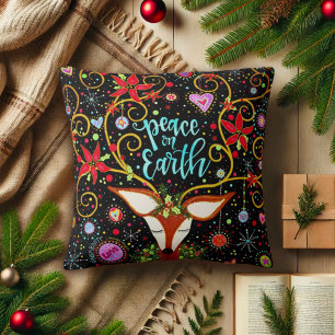 Coussin Pretty Peace on Earth Reindeer Christmas