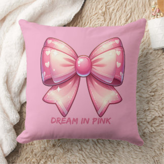 Coussin Pretty Pink Bow-Dream in Pink Throw Pillow