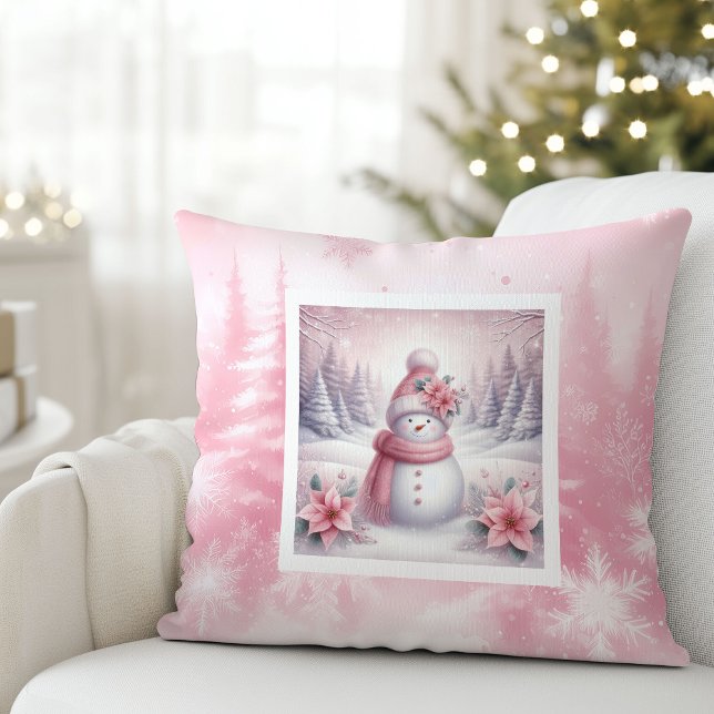 Coussin Pretty Pink Snow Scene Pillow Sweet Snowman (Pretty Pink Snow Scene Pillow Sweet Snowman)