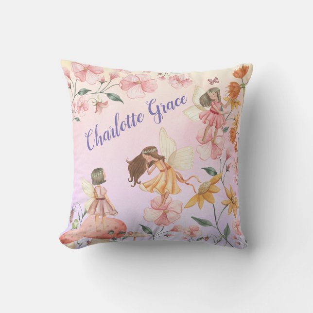 Coussin Pretty Spring Floral Garden Fairy Girl Nursery (Recto)
