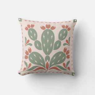 Coussin Prickly Pear Cactus - Southwest Folk Throw Pillow