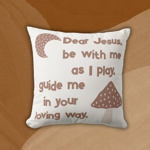 Coussin Prière chrétienne pour enfants Brown & blanc