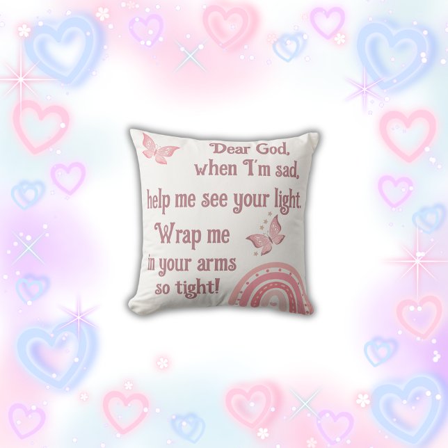 Coussin Prière chrétienne pour enfants rose | (Créateur téléchargé)