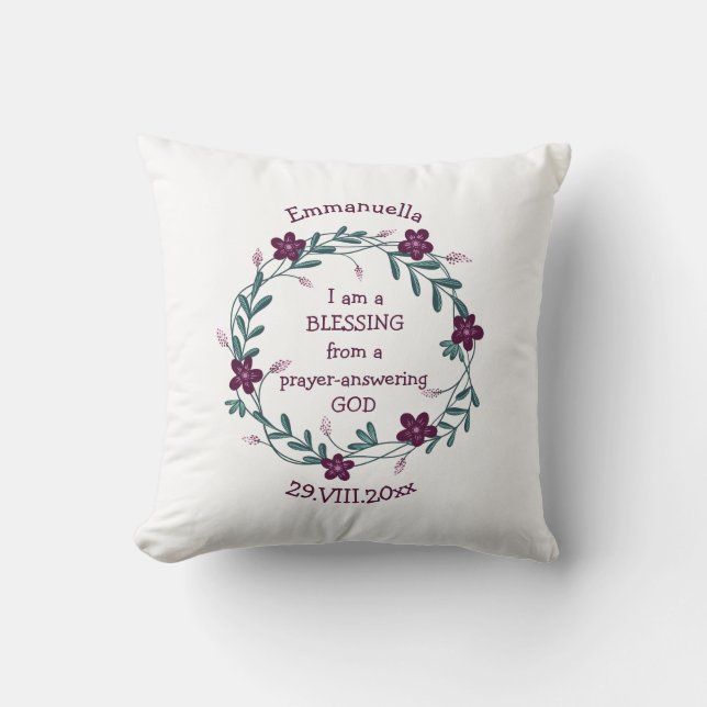 Coussin PRIÈRE DE BÉNÉDICTION EXAUCÉE PAR DIEU | Couronne  (Recto)