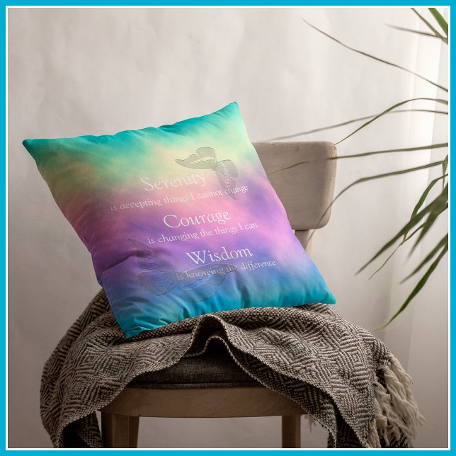 Coussin Prière de sérénité [Brume arc-en-ciel] Papillons (Créateur téléchargé)