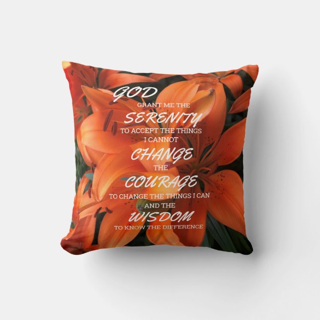 Coussin Prière de sérénité Orange Lily Fleurs Photo (Recto)