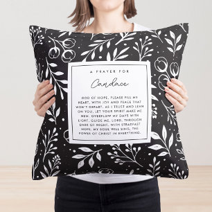 Coussin Prière Keepsaké Cadeau Écriture Florale Noire