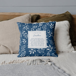 Coussin Prière pour la joie Paix Écriture cadeau Blue Flor