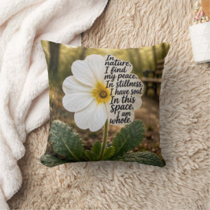 Coussin Primevère blanche avec citation inspirante