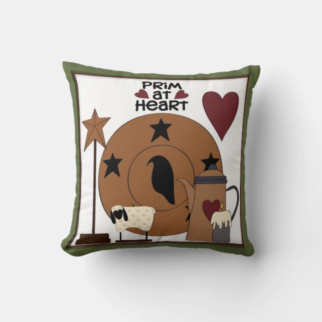 Coussin Primitif au décor de mouton de campagne Heart (Recto)