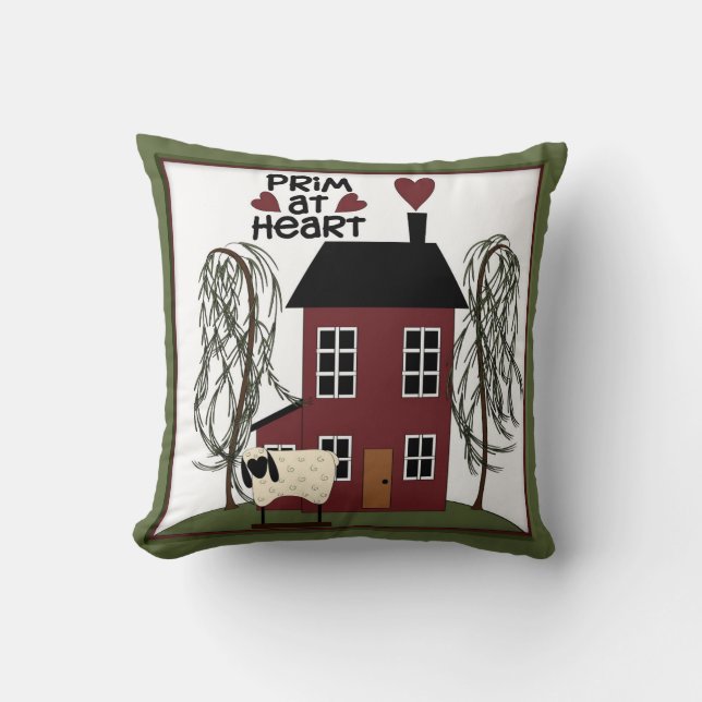 Coussin Primitif au Heart Country Sheep & House Decor (Recto)