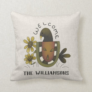 COUSSIN PRIMITIVE CROW WELCOME NOM DU PAYS