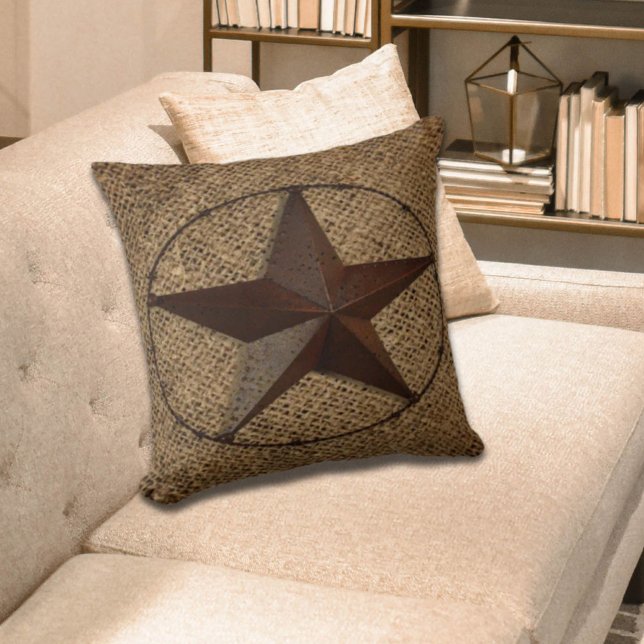 Coussin Primitive rustique burlap western country texas st (Primitive rustic burlap western country texas star throw pillow)