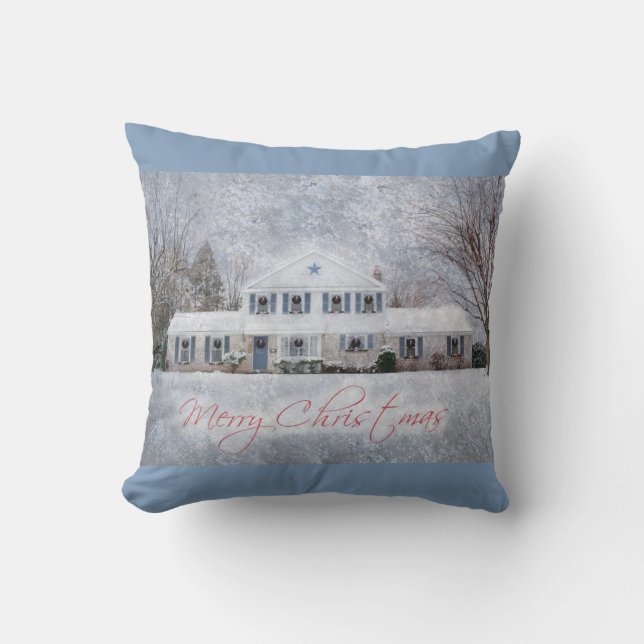 Coussin Primitive Winter Snow Country Rustic Open House (Recto)