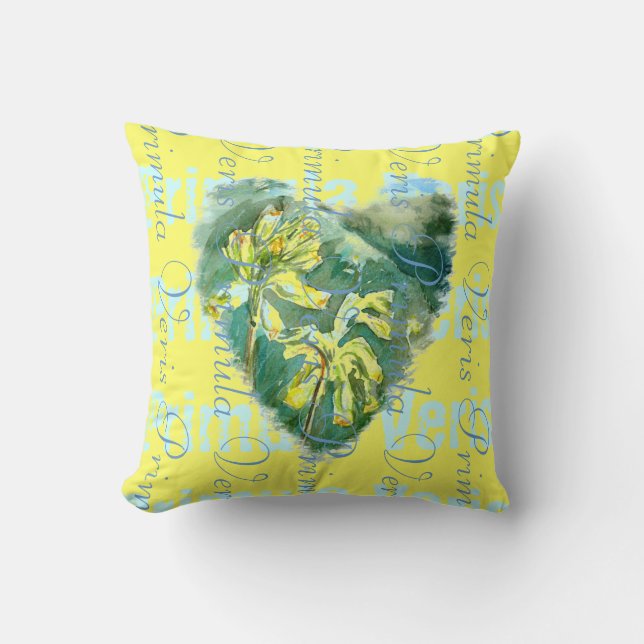 Coussin Primula Veris sur Coeur à cowslip jaune 2 designs (Recto)