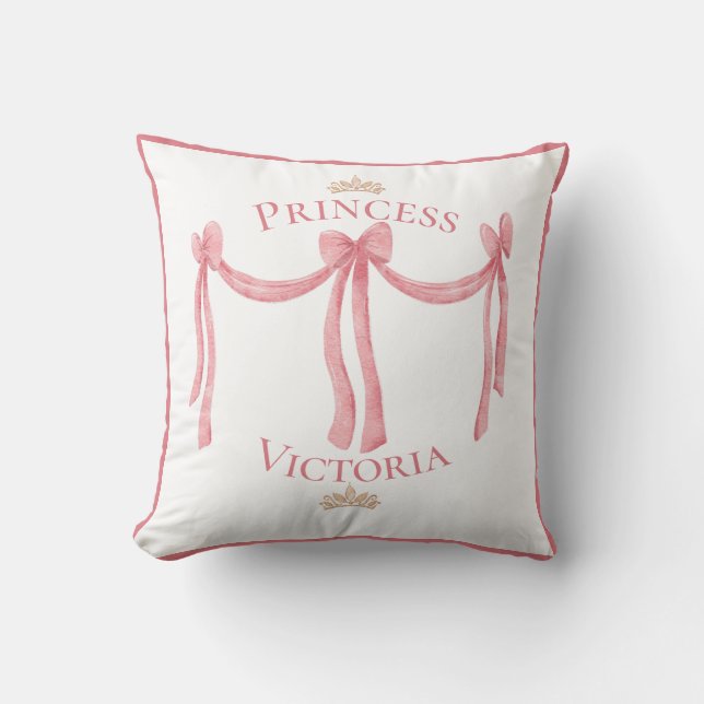 Coussin Princess Pink Nom Gold Crowns Satin Girly (Recto)