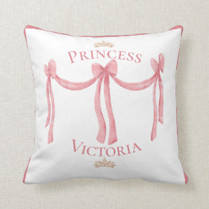 Coussin Princess Pink Nom Gold Crowns Satin Girly