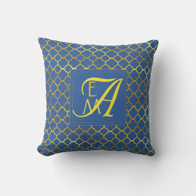 Coussin Princesse Bleu Quatrefeuille MONOGRAM Mariage (Recto)