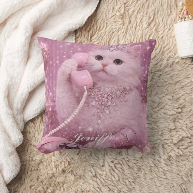 Coussin Princesse chat glamour utilisant le téléphone (Couverture)