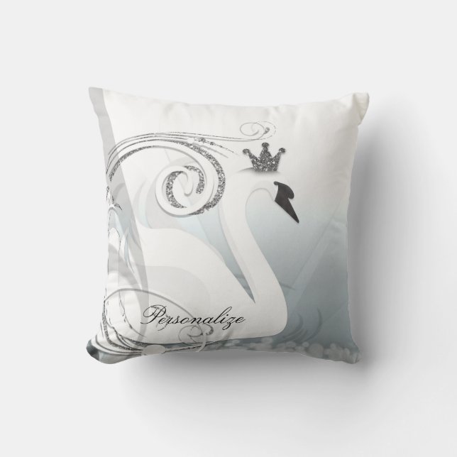Coussin Princesse cygne argentée et blanche élégante sur m (Recto)