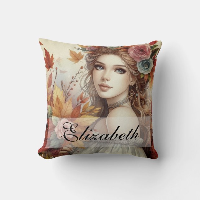 Coussin Princesse de automne vintage avec feuilles d'autom (Recto)