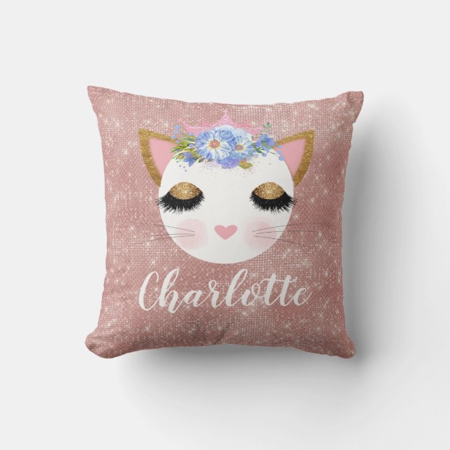 Coussin princesse de chat rose rose or personnalisé (Recto)