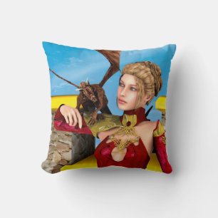 Coussin Princesse Dragon Fantastique Art Numérique