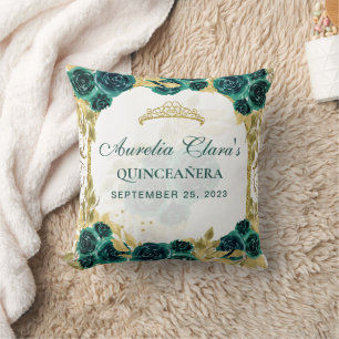 Coussin Princesse florale verte Couronne d'or Quinceanera