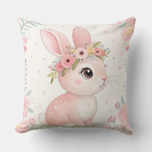 Coussin Princesse Lapin avec Couronne Florale – Rose Tendr