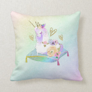 Coussin Princesse Licorne Diva Arc-en-Ciel Pastel Iridesce