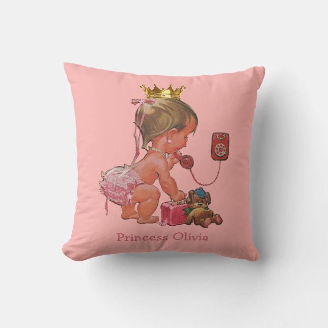 Coussin Princesse personnalisée au téléphone avec l'ours (Recto)