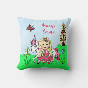 Coussin Princesse personnalisée et Unicorne Rainbow Girl