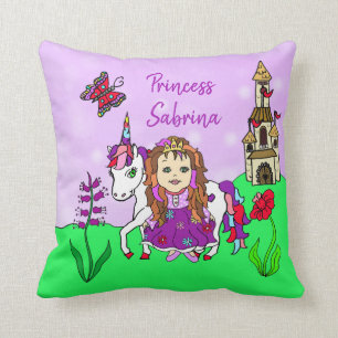 Coussin Princesse personnalisée et Unicorne Rainbow Girl