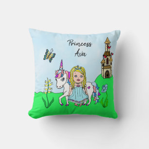 Coussin Princesse personnalisée et Unicorne Rainbow Girl