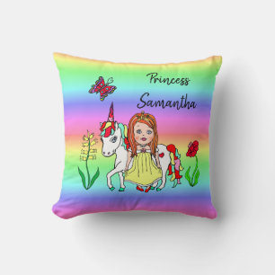 Coussin Princesse personnalisée et Unicorne Rainbow Girl