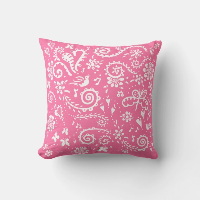 Coussin printemps en rose et blanc (Recto)
