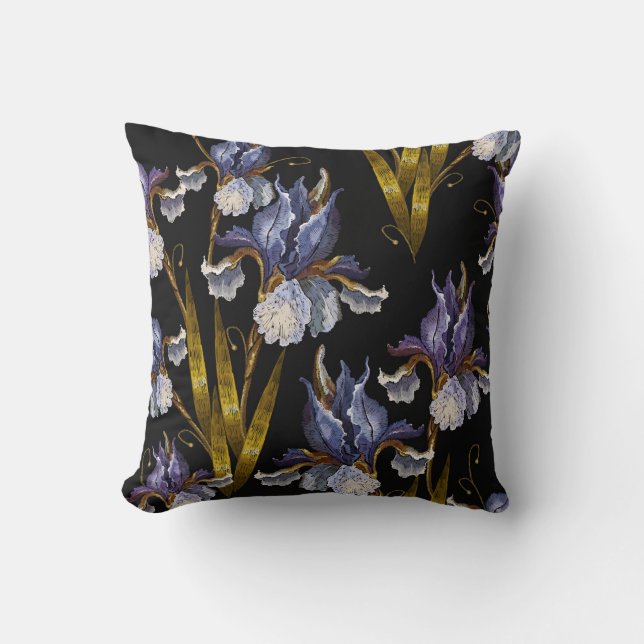 Coussin Printemps Irises : Broderie Art Renaissance (Recto)