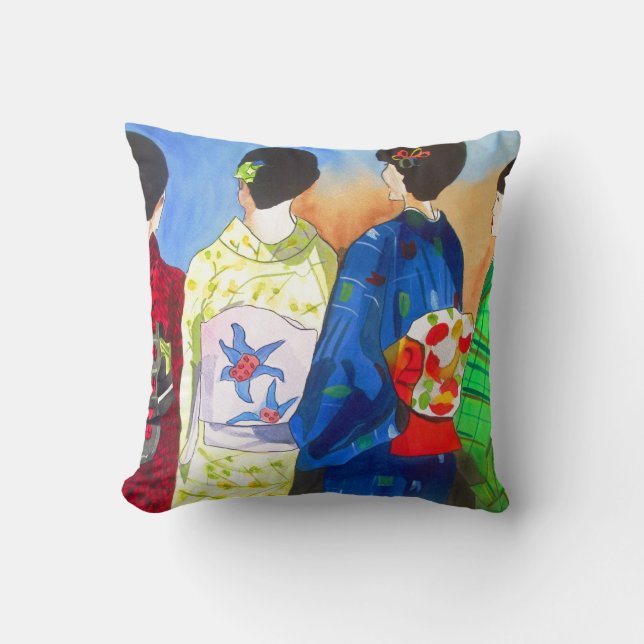 Coussin Printemps Kimono Geisha Art japonais (Recto)