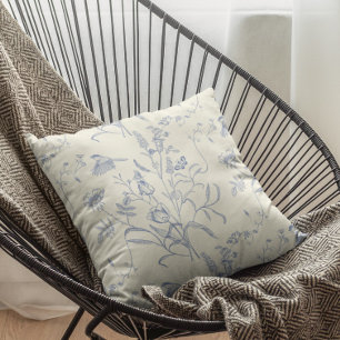 Coussin Printemps vintage Bleu Botanique