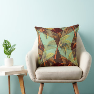 Coussin Prisme Tropical – Dessin de Palmier Géométrique Ab