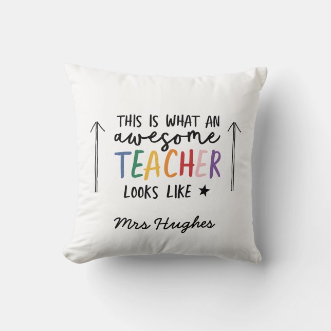 Coussin Professeur génial typographie moderne arc-en-ciel (Recto)