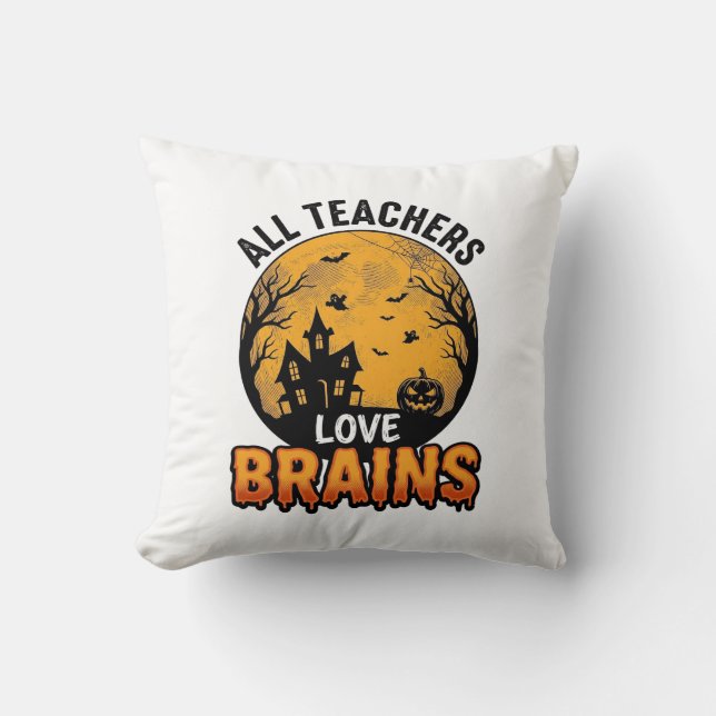 Coussin Professeur Halloween Amour Cerveaux Design Vintage (Recto)